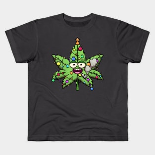 Weed Christmas Tree Character Smoking Joint Kids T-Shirt